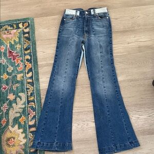 Two tone flare jeans with heart design